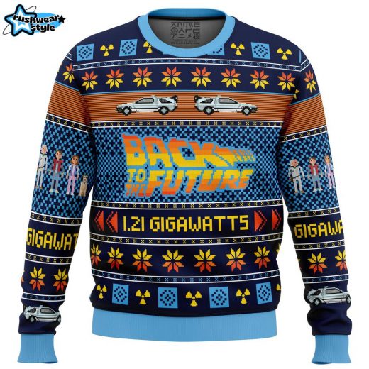 Back To The Future Ugly Christmas Sweater – 80s Sci-Fi Classic Movie Holiday Sweater