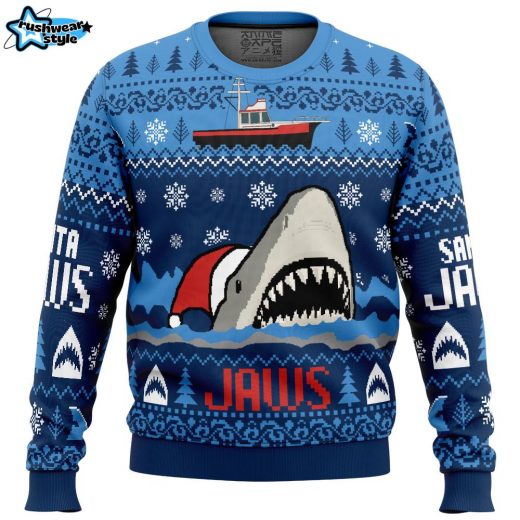 Christmas Shark Santa Jaws Ugly Christmas Sweater – Shark Movie Holiday Sweater