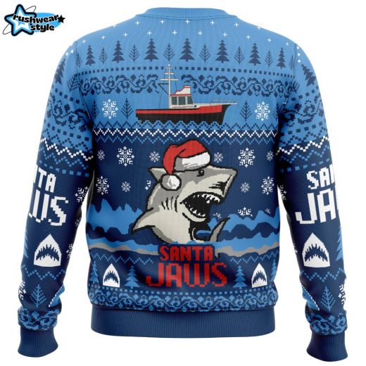 Christmas Shark Santa Jaws Ugly Christmas Sweater – Shark Movie Holiday Sweater