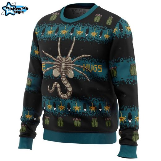 Free Hugs Alien Facehugger Ugly Christmas Sweater – Sci-Fi Horror Movie Holiday Sweater