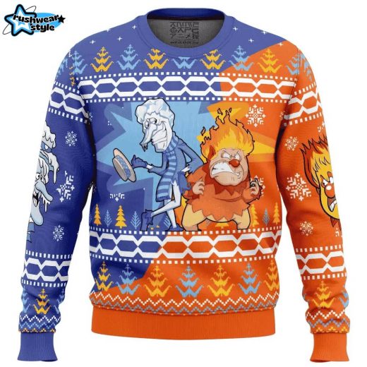 Heat and Snow Miser The Year Without a Santa Claus Ugly Christmas Sweater – Classic Holiday TV Special Sweater