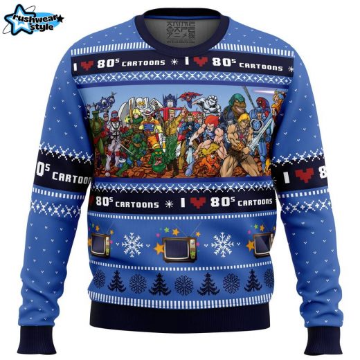 I Love the 80s Cartoons Ugly Christmas Sweater – Retro Cartoon Nostalgia Holiday Sweater