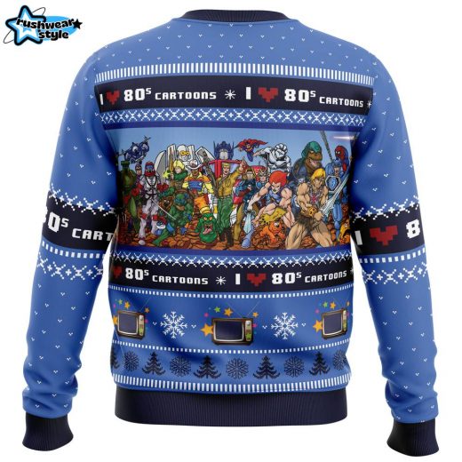 I Love the 80s Cartoons Ugly Christmas Sweater – Retro Cartoon Nostalgia Holiday Sweater