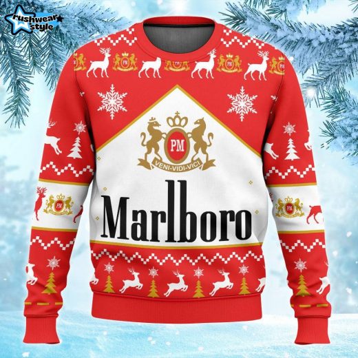 Marlboro Menthol Black Cigarettes Ugly Christmas Sweater – Vintage Smoker Nostalgia Holiday Sweater