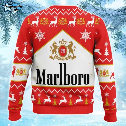 Marlboro Menthol Black Cigarettes Ugly Christmas Sweater – Vintage Smoker Nostalgia Holiday Sweater