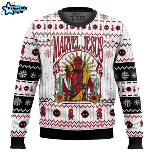 Marvel Jesus Deadpool Ugly Sweater – Marvel Comics Superhero Holiday Sweater