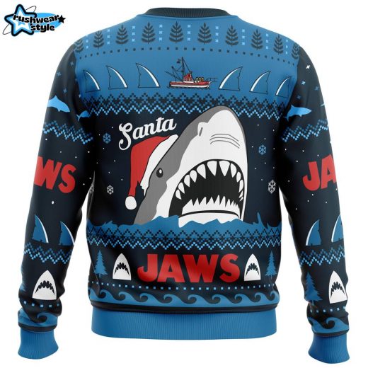 Santa Jaws Jaws Ugly Christmas Sweater – Classic Shark Movie Holiday Sweater