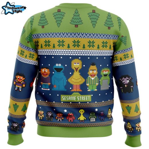 The Main Characters on Sesame Street Ugly Christmas Sweater – Classic Kids Show Holiday Sweater