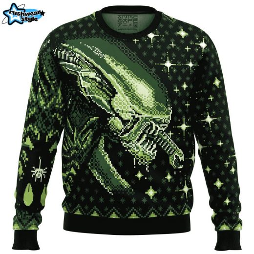 Xenomorph Alien Ugly Christmas Sweater – Sci-Fi Horror Movie Holiday Sweater