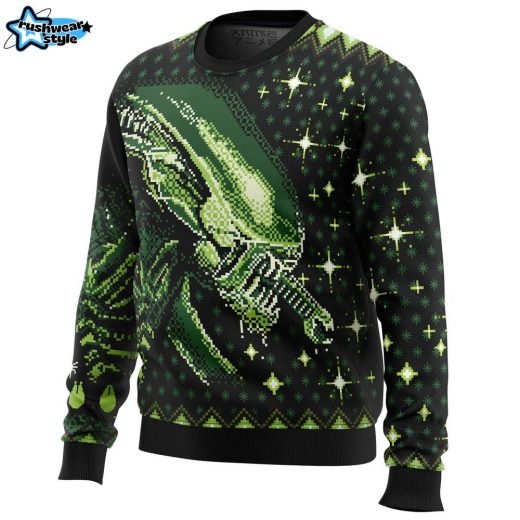 Xenomorph Alien Ugly Christmas Sweater – Sci-Fi Horror Movie Holiday Sweater