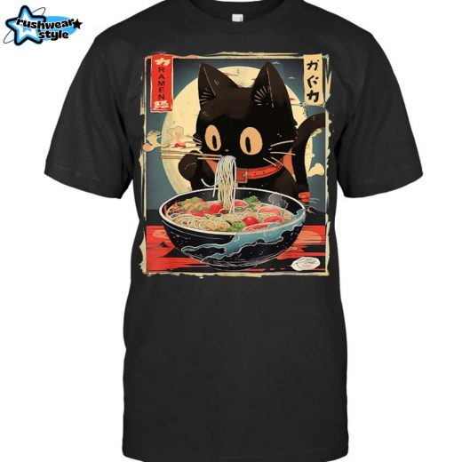 Kawaii Cat Eating Ramen Noodles Cute Anime Gift for Girls Teens T-Shirt