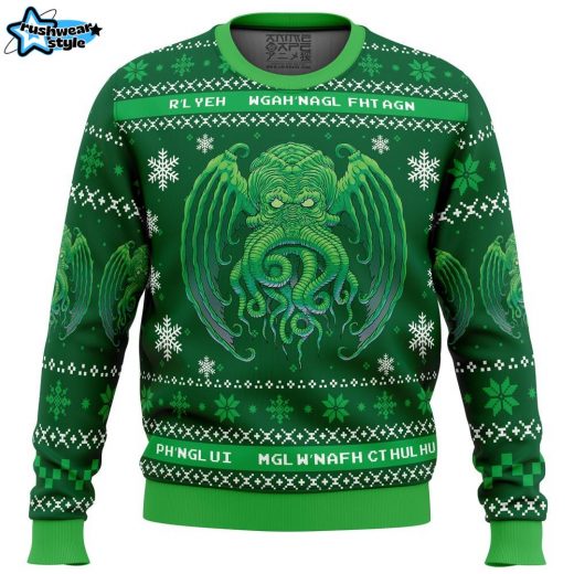 Cthulhu Cultist Christmas Ugly Sweater – Lovecraftian Horror Holiday Sweater