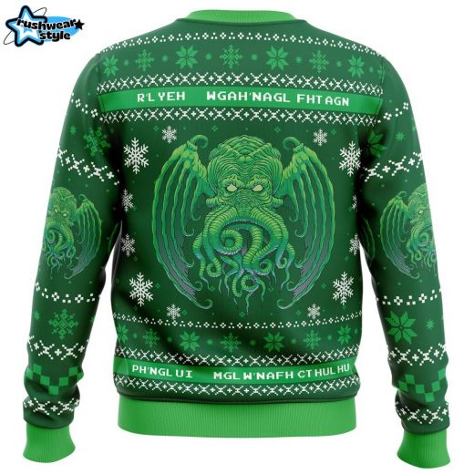 Cthulhu Cultist Christmas Ugly Sweater – Lovecraftian Horror Holiday Sweater