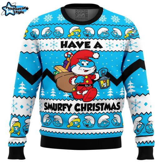 Have a Smurfy Christmas Smurfs Ugly Christmas Sweater – Retro Cartoon Holiday Sweater