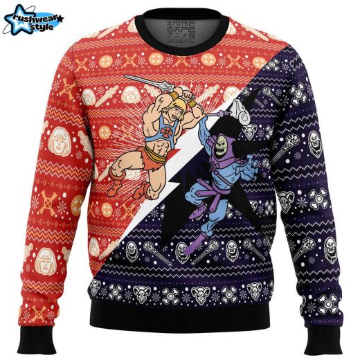 He-Man vs. Skeletor Ugly Christmas Sweater – Retro Cartoon Xmas Sweater