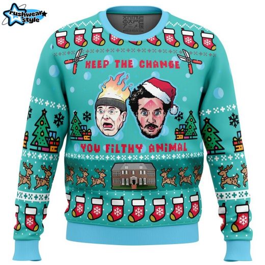 Keep The Change Home Alone Ugly Christmas Sweater – Iconic Movie Quote Xmas Sweater