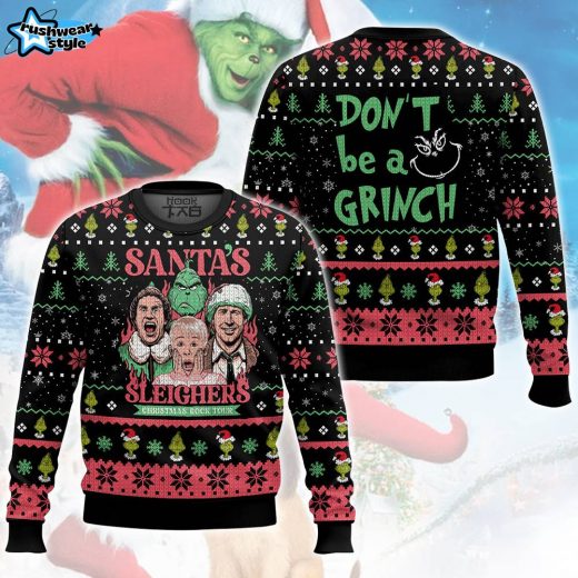 Santa’s Sleighers Grinch Ugly Christmas Sweater – Grinch Themed Xmas Sweater