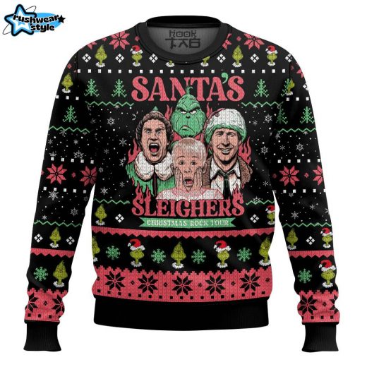 Santa’s Sleighers Grinch Ugly Christmas Sweater – Grinch Themed Xmas Sweater