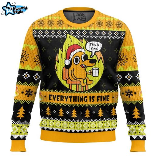 This is Fine Meme Christmas Ugly Sweater – Funny Internet Meme Holiday Sweater