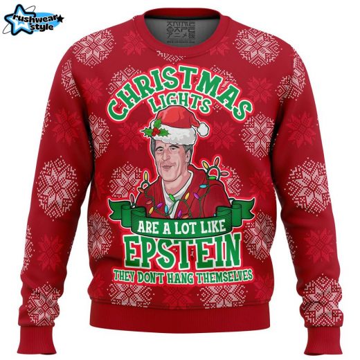 Xmas Lights Are Like Epstein Ugly Sweater – Controversial Pop Culture Christmas Sweater