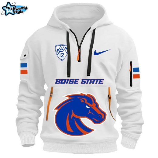 Boise State Broncos Fleece Zip Hoodie | White Edition – Official NCAA Team Gear, Stylish College Hoodie