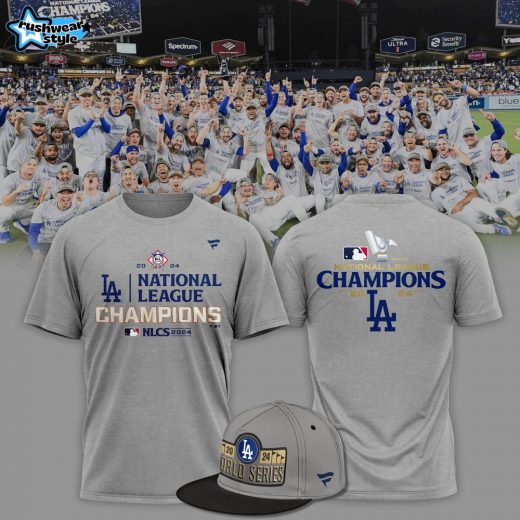 NLCS Champion Los Angeles Dodgers T-Shirt Apparel – Grey | 2024 Postseason Collection