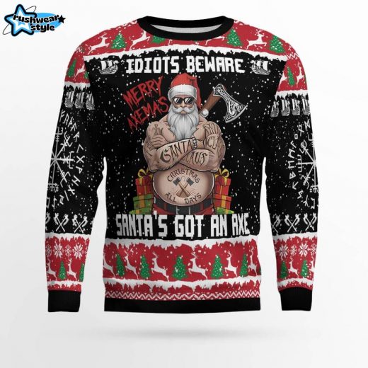 Axemas Viking Santa – Viking Ugly Christmas Sweater – Axe & Santa Christmas Humor