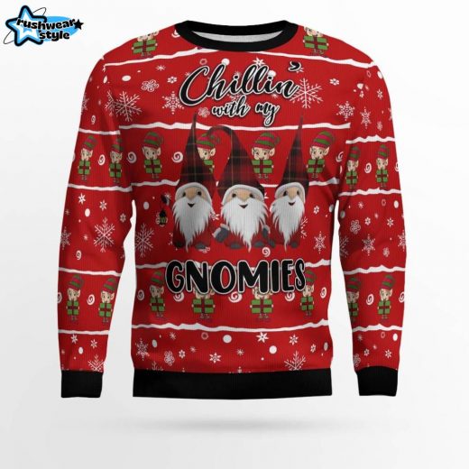 Chillin’ With My Gnomies Ugly Christmas Sweater – Funny Gnome Holiday Pullover