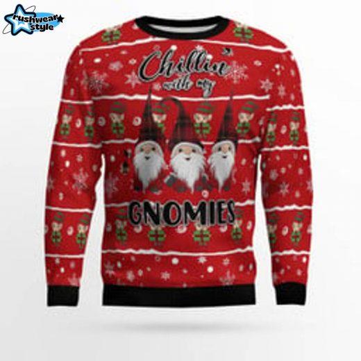 Chillin’ With My Gnomies Ugly Christmas Sweater – Funny Gnome Holiday Pullover