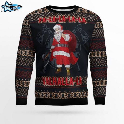 “FaLaLaLa ValhallaLa” Viking Ugly Christmas Sweater – Nordic Christmas Spirit