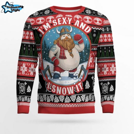 Frosty Viking Warrior – Viking Ugly Christmas Sweater – Holiday Warrior Theme Sweater