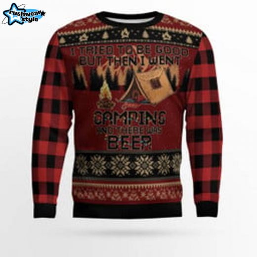 “I Tried To Be Good But Then I Went Camping” Ugly Christmas Sweater – Camping Holiday Theme