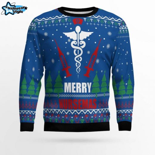 Merry Nursemas Ugly Christmas Sweater – Festive Nurse Christmas Sweater