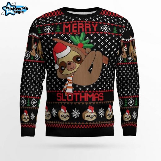 Merry Slothmas Ugly Christmas Sweater – Lazy Christmas Sloth Design