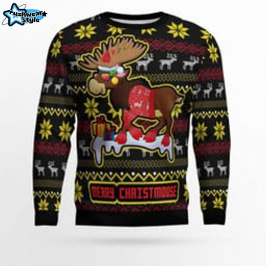 Moose Ugly Christmas Sweater – Rustic Wildlife Holiday Sweater