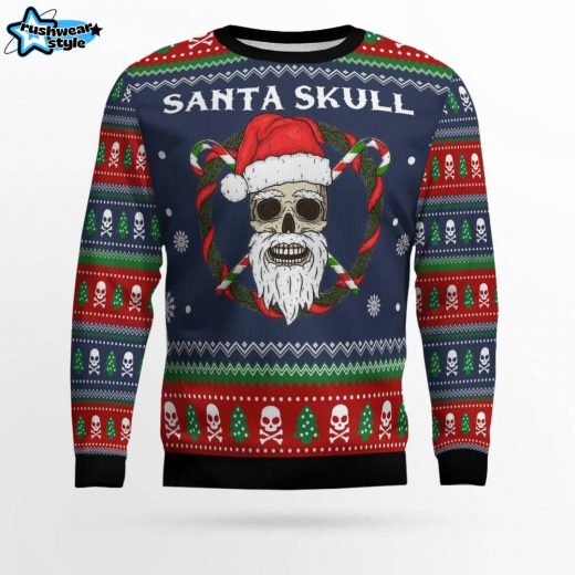 Santa Skull Ugly Christmas Sweater – Dark Humor Holiday Theme