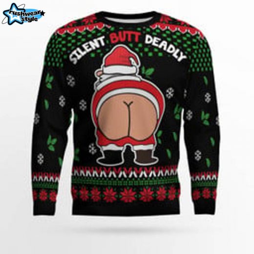 “Silent Butt Deadly” Santa Ugly Christmas Sweater – Funny Santa Humor