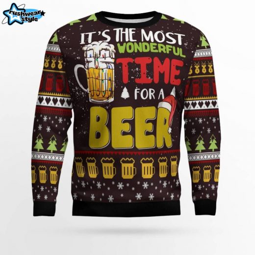 Time For Beer Ugly Christmas Sweater – Funny Holiday Beer Sweater