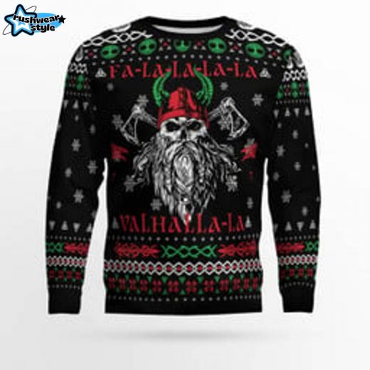 “Valhalla-la-la” Viking Christmas Sweater – Festive Warrior Spirit Sweater