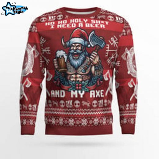 Viking Beer & Axe Christmas Sweater – Ultimate Festive Warrior Gear Viking Ugly Sweater