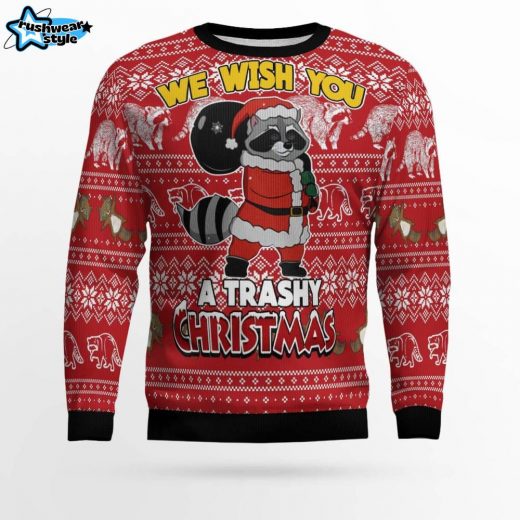 “We Wish You A Trashy Christmas” Raccoon Ugly Christmas Sweater – Funny Animal Theme