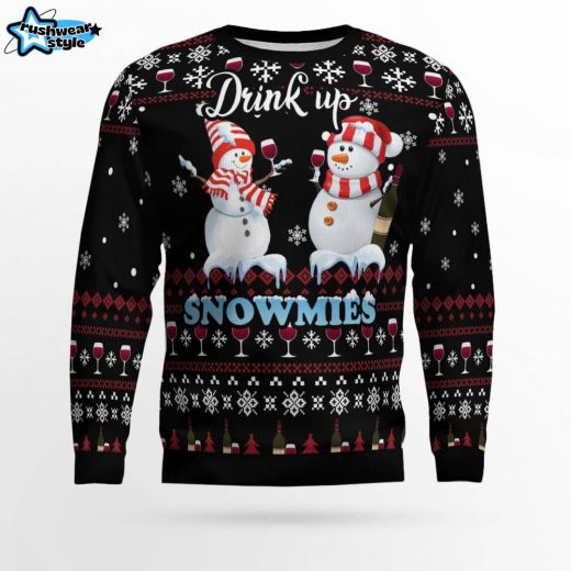 Wine Snowmies Ugly Christmas Sweater – Wine Lovers Holiday Pullover