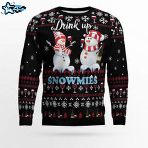 Wine Snowmies Ugly Christmas Sweater – Wine Lovers Holiday Pullover