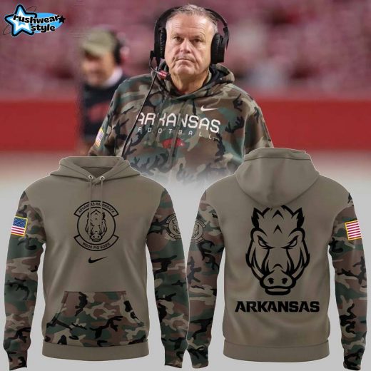 Arkansas Basketball Veteran Camo Hoodie by Coach Sam Pittman Limited Edition V2