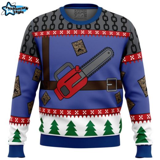 Ash J Williams Chainsaw Weave Dead by Daylight Ugly Christmas Sweater for Fans