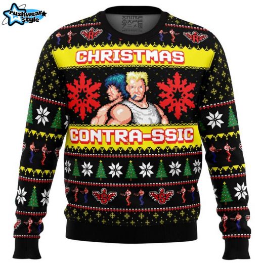 Christmas Contrassic Contra Ugly Christmas Sweater Retro Gaming Design