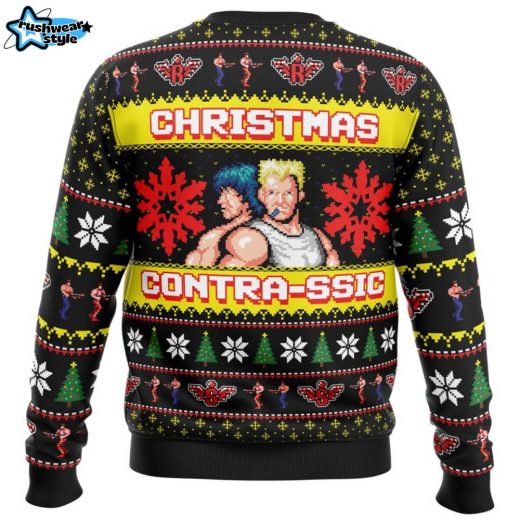 Christmas Contrassic Contra Ugly Christmas Sweater Retro Gaming Design