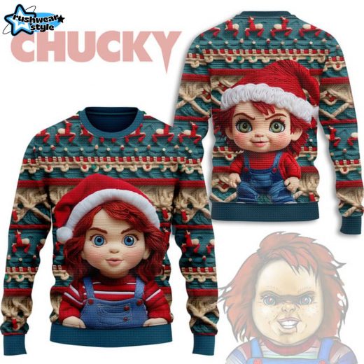 Chucky Christmas Sweater Cute Version for Horror Fans