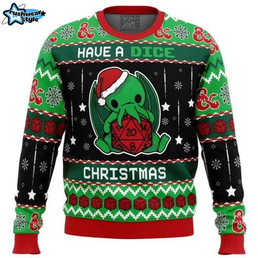 Cthulhu Have A Dice Dungeons and Dragons Ugly Christmas Sweater Fantasy Lovers Gift