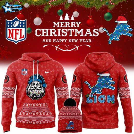 Detroit Lions 2024 Merry Christmas Special Premium Limited Pullover Hoodie x Bobble Hat